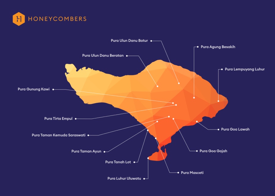 Hindu Temples in Bali, Indonesia - an overview map
