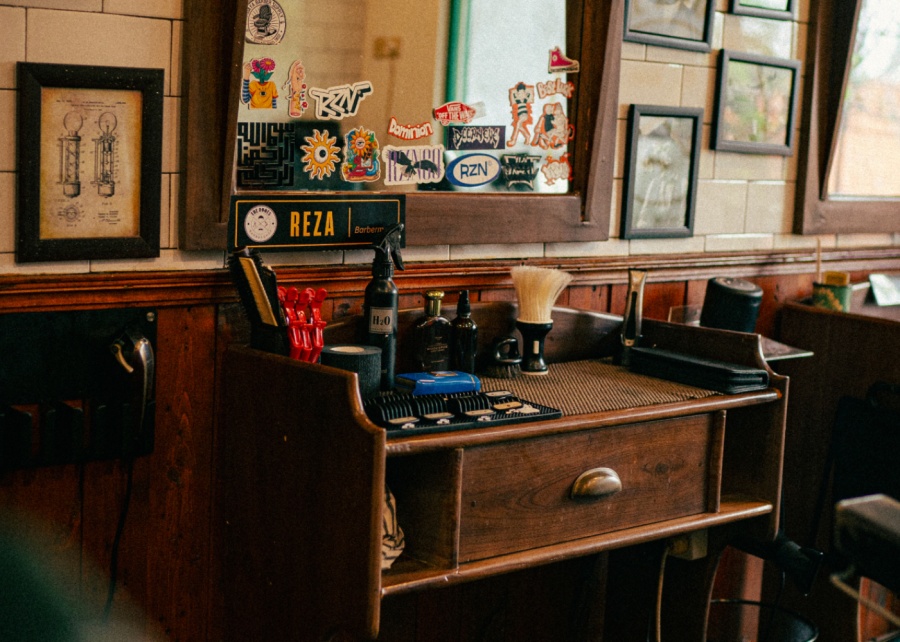 The Roots Barbershop in Berawa, Canggu, with vintage-style interior