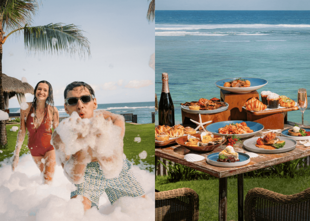 Foam party and brunch for New Years Day at Roosterfish Beach Club in Panadawa, Bali, Indonesia