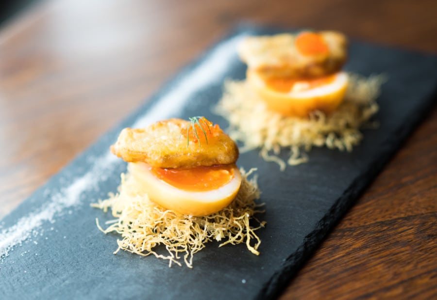 Hutong seared foie gras osmanthus smoked coddled egg