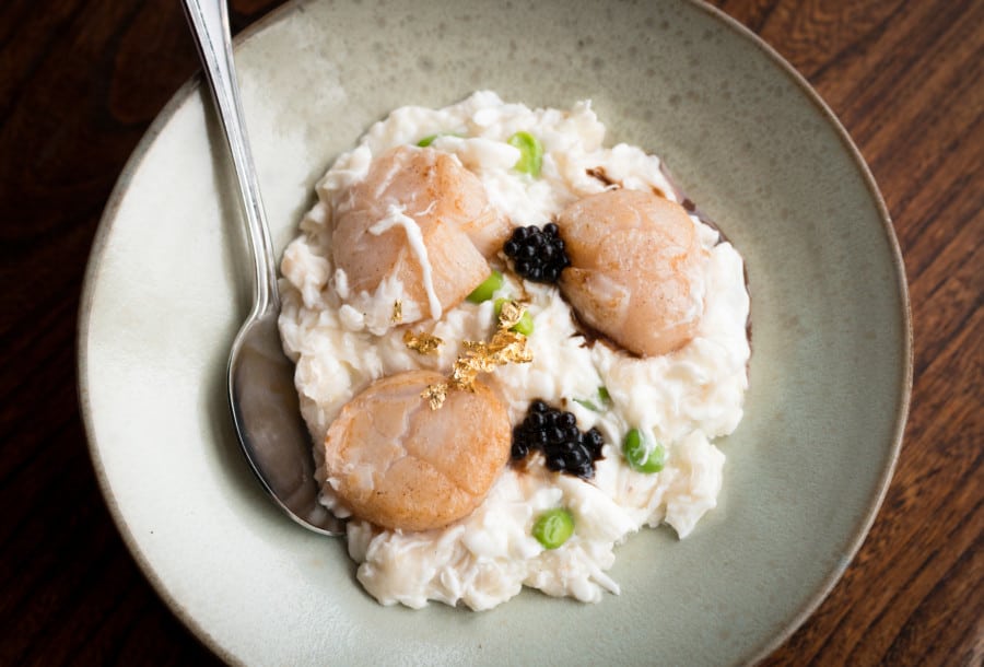 Hutong seared scallop with crab and scrambled egg white