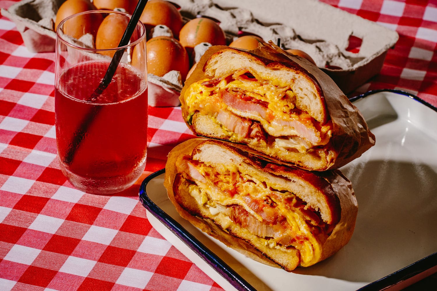 bagels with bacon egg and cheddar inside