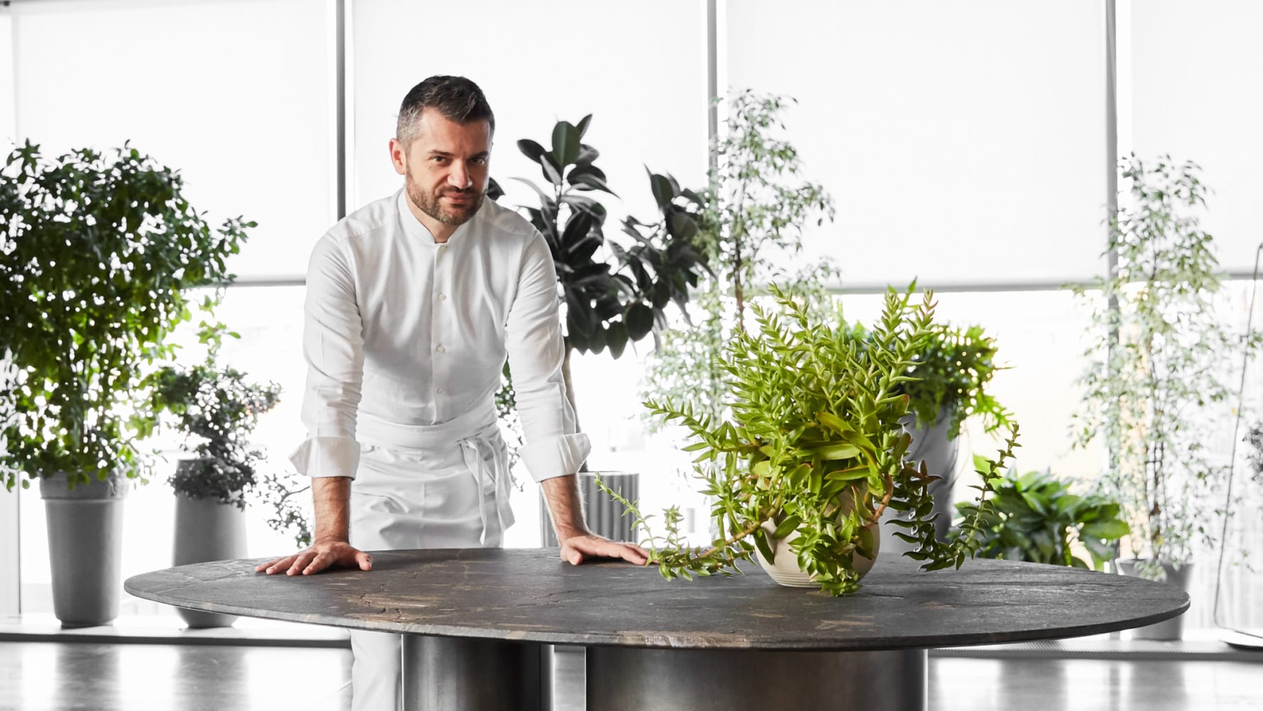a chef standing at the counter