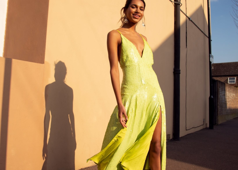 Woman wearing evening dress from Asos