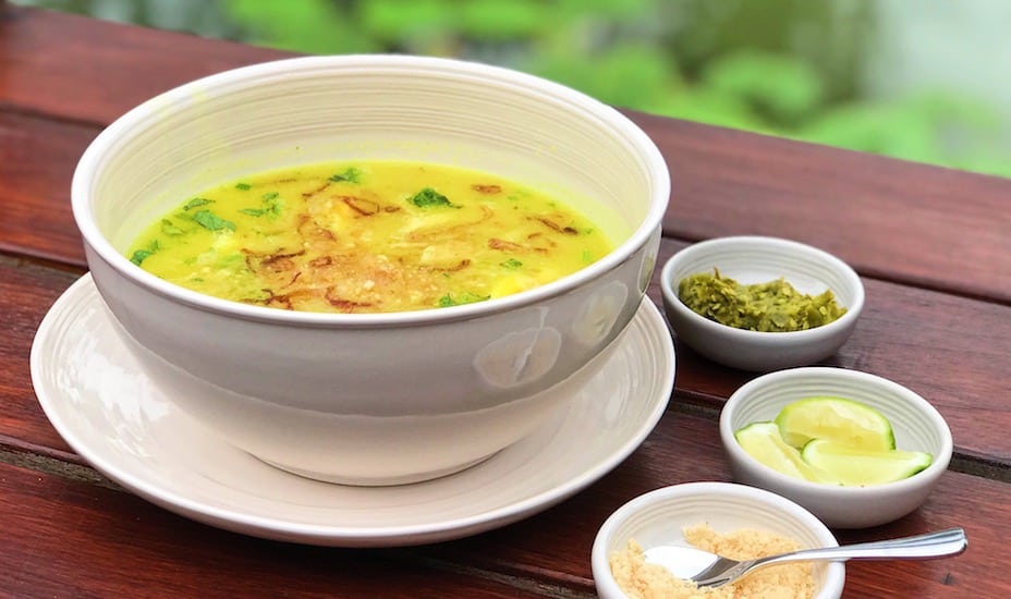 The amazing soto medan at Rica Rica restaurant: comforting chicken soup in a coconut broth with perkedel.