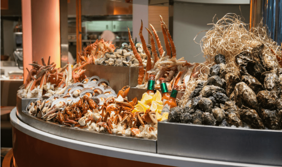 Fresh seafood buffet at The Line restaurant Shagri-La Hotel, Singapore