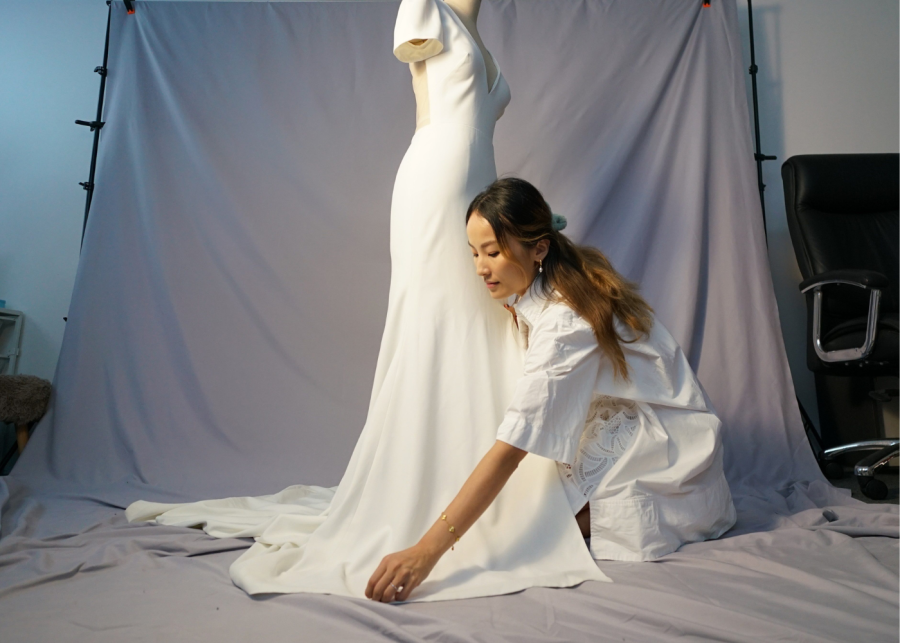 joy wang bone and grey bridal